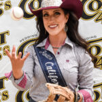 Jackie Scarry, Miss Rodeo California, tossing a baseball.