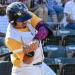 Player Juan Carlos "Los" Camarena swinging at the pitch (versus West Coast Kings on 2024-06-09 courtesy of Bill Wagner).