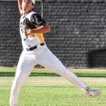 Shortstop Joel Calderin fielding a grounder and making an off-balance throw to first base (versus the Fairfield Indians on 2024-06-16 courtesy of Bill Wagner).