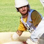 Colby Rafail slides safely into second base (versus the Novato Knicks on 2024-07-04 courtesy of Bill Wagner).