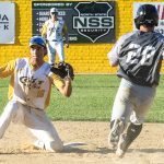 Shortstop Joel Calderin accepting the throw for the putout at second base (versus the Novato Knicks on 2024-07-04 courtesy of Bill Wagner).